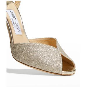 Jimmy Choo Sacora Glitter Ankle-Strap Sandals